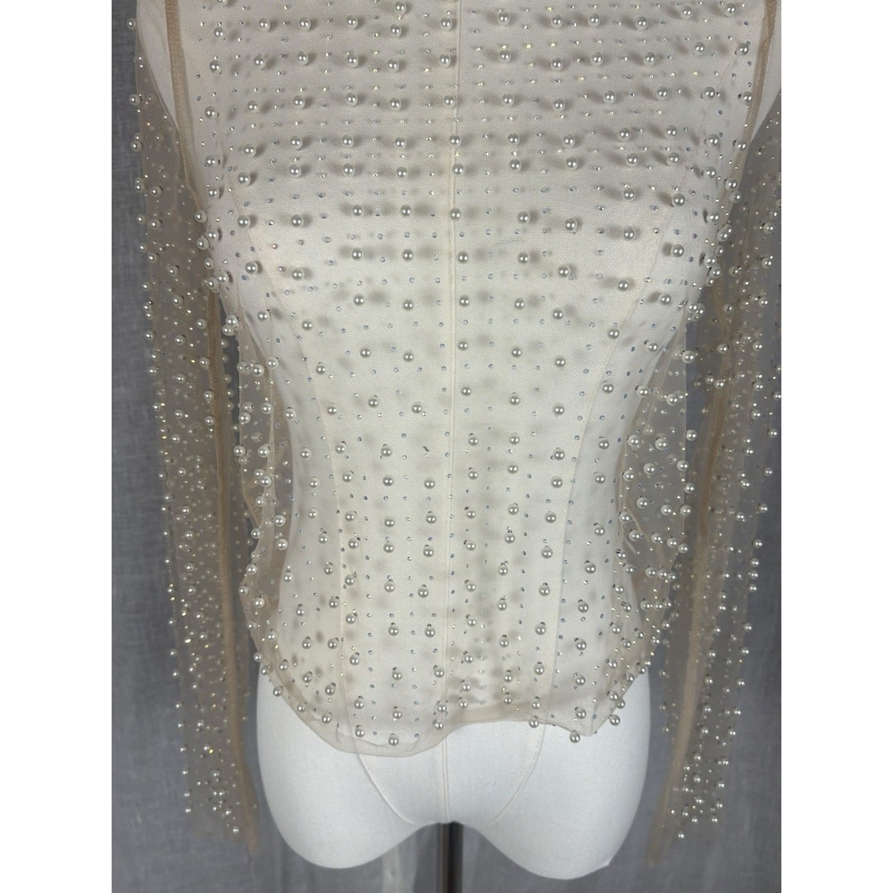 Sheer Pearl Festival Top Embellished Transparent Boho Fairy Angelcore Small 3-D - Picture 11 of 14